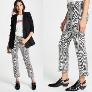 Frame Denim Le High Straight High Rise Jeans Zebra Print White Black Size 26